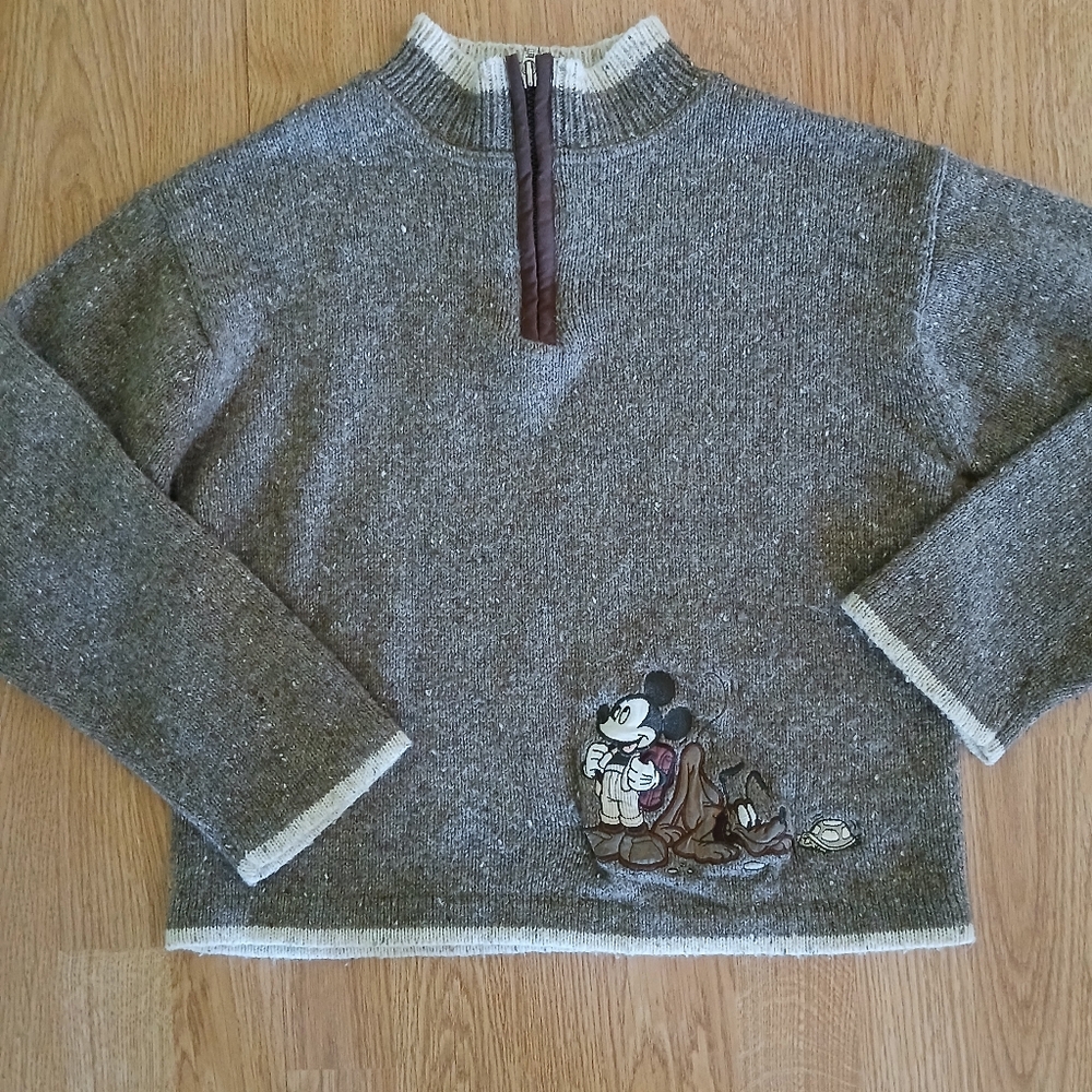 Vintage Disney Children's Sweater, Size Larfe Mickey And Pluto Wool Blend